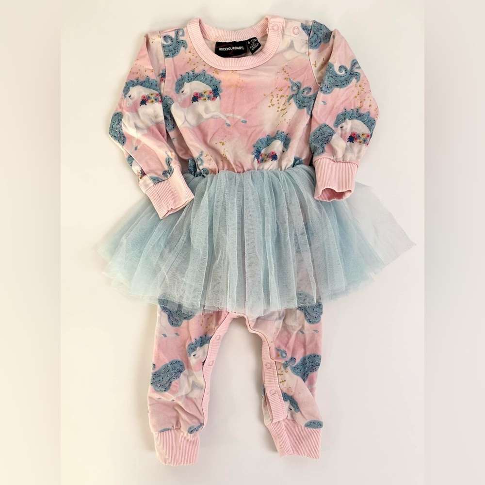 Rock Your Baby Pink Horse Baby Romper with Tutu Tulle Skirt